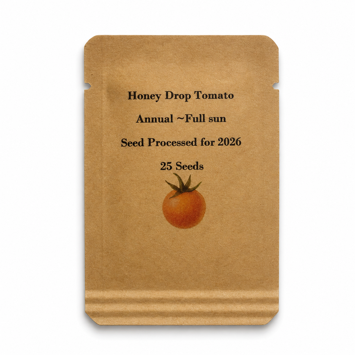 Honey Drop Tomato Seeds — seed packet front — clean studio product photo