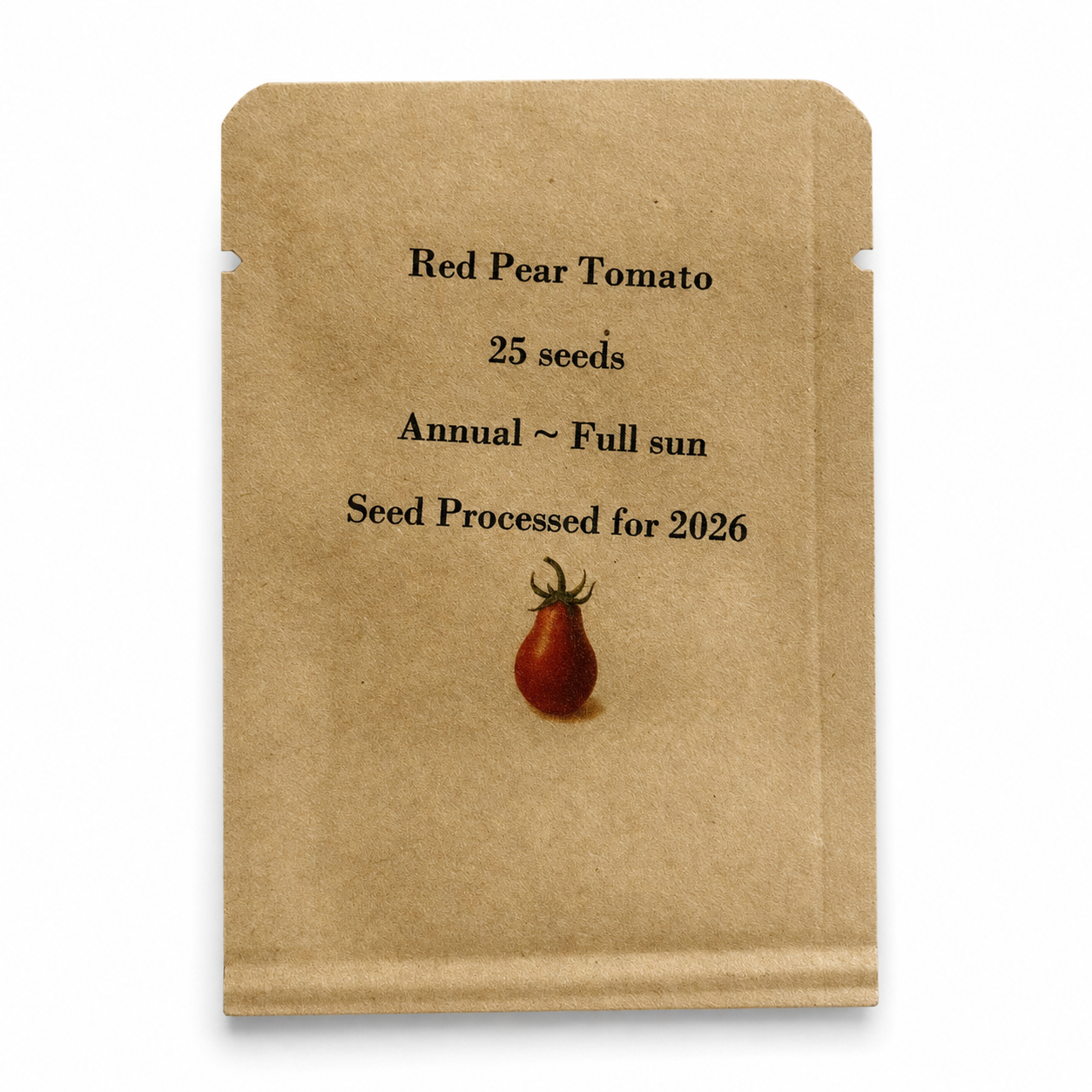 Steep Hill Garden Red Pear Tomato Seeds — seed packet front — clean studio product photo