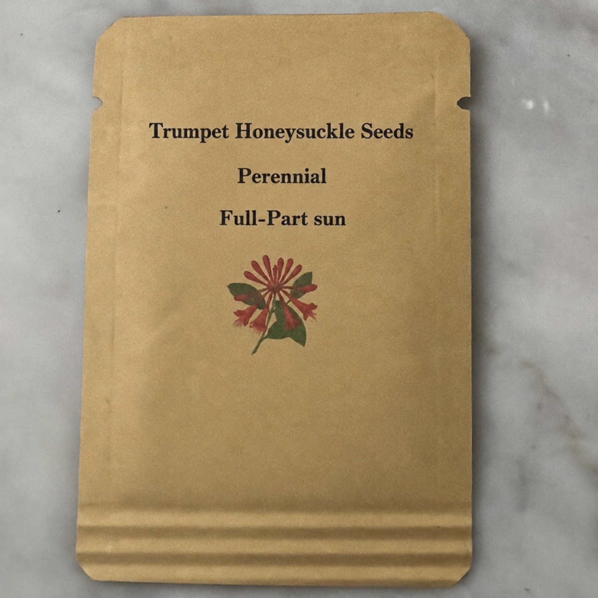 5 Trumpet Honeysuckle Seeds – Lonicera sempervirens, Native Hummingbird Vine — seed packet image